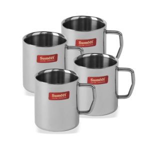 Sumeet Stainless Steel Double Wall Tea and Coffee Medium Mug set of 4Pcs (210 Ml Each)