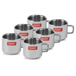 Sumeet Stainless Steel Double Wall Tea and Coffee cups set of 6Pcs (120 Ml Each)