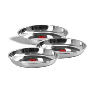 Sumeet Stainless Steel Heavy Gauge Medium Halwa Plates with Mirror finish 17cm Dia - Set of 3pc