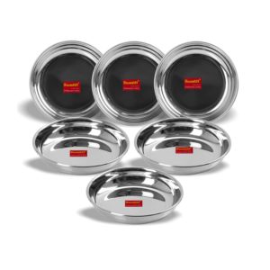 Sumeet Stainless Steel Heavy Gauge Small Halwa Plates with Mirror finish 11cm Dia - Set of 6pc
