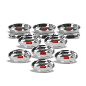 Sumeet Stainless Steel Heavy Gauge Small Halwa Plates with Mirror finish 11cm Dia - Set of 12pc