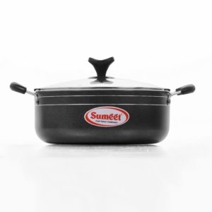 Sumeet  2.6mm Nonstick Casserole with Glass Lid No. -14  24.5cm Dia .  3.5 Ltr Capacity